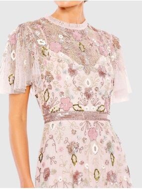 Mac Duggal Blush Pink Embellished floral dress high neck Butterfly Sleeve